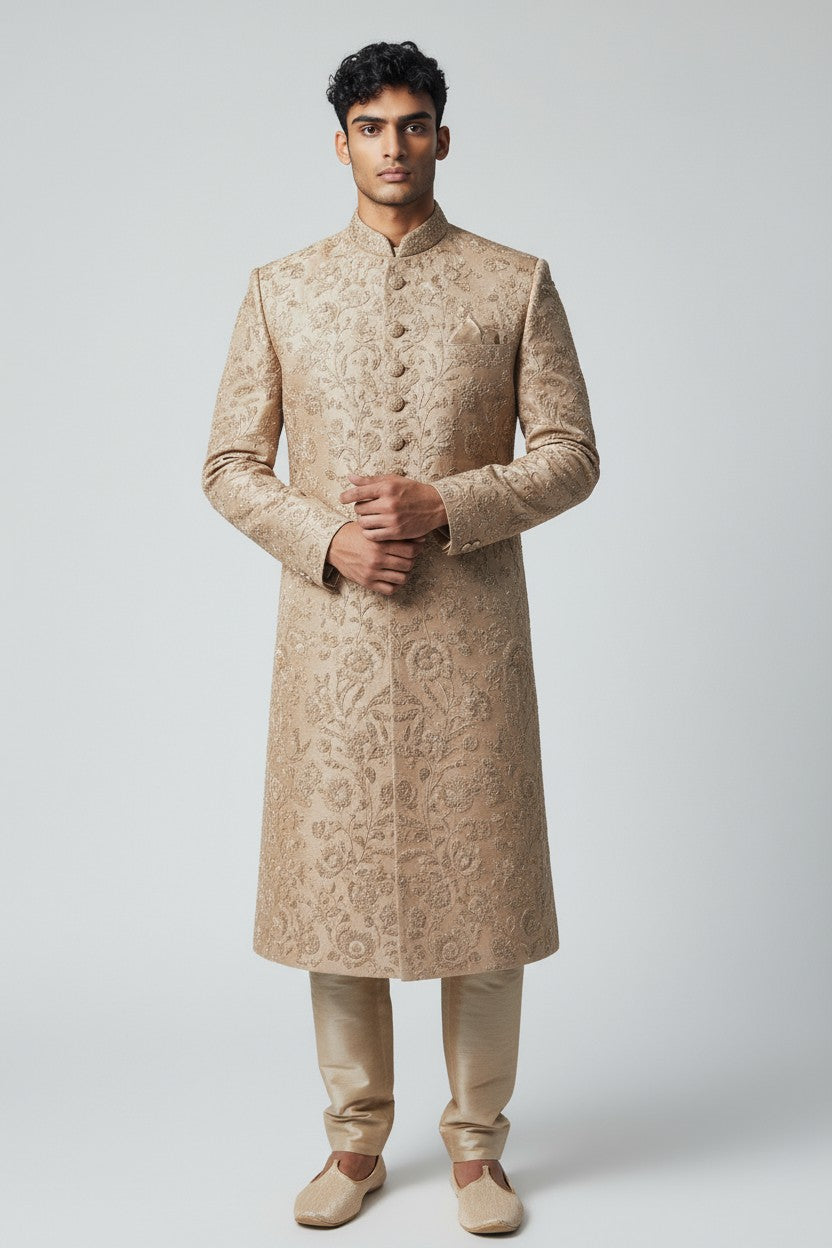 Blush Pink Embroidered Sherwani for Men – Elegant Handcrafted Wedding Wear
