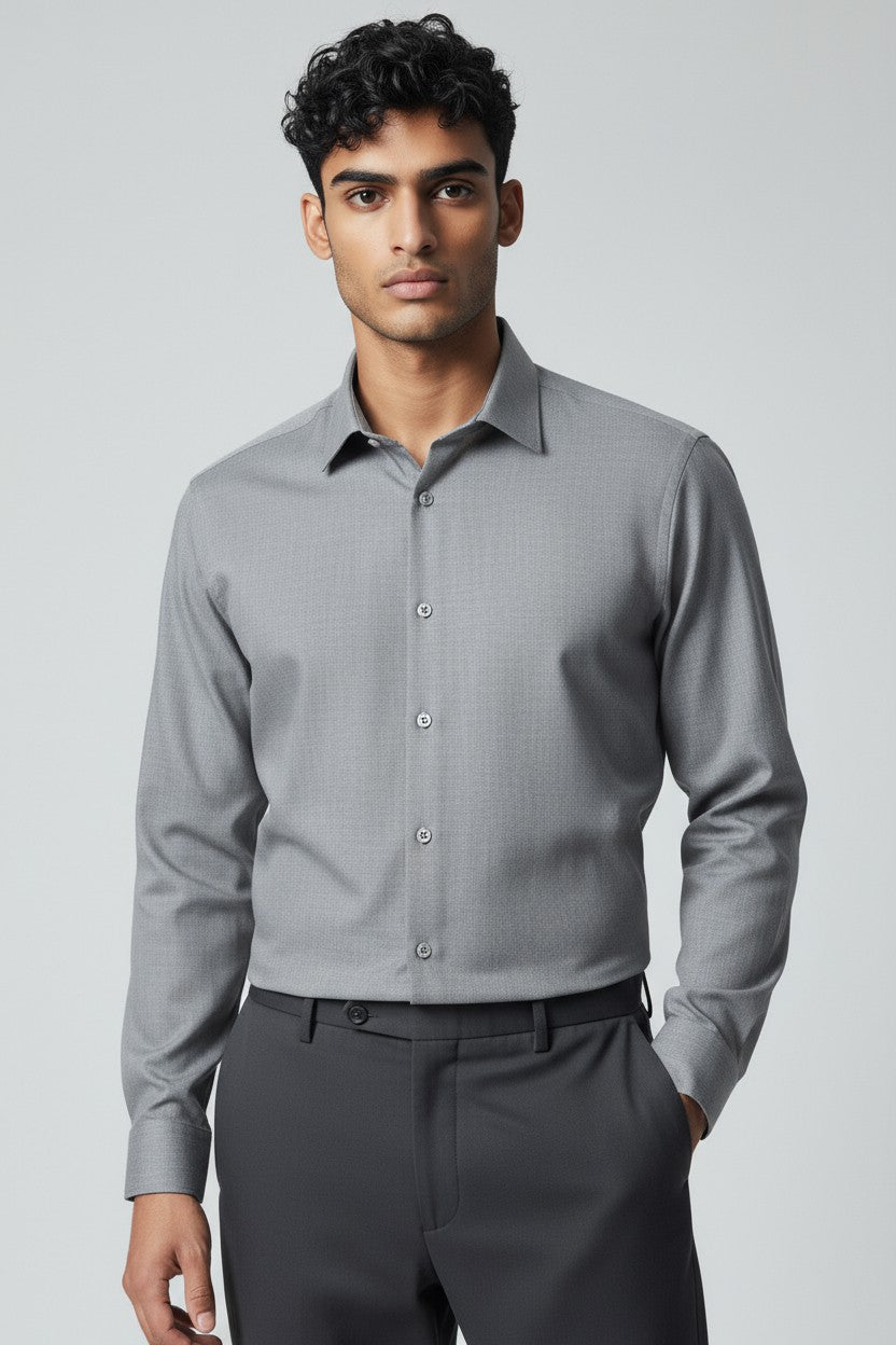 Men’s Grey Dress Shirt – Slim Fit Formal Office Shirt