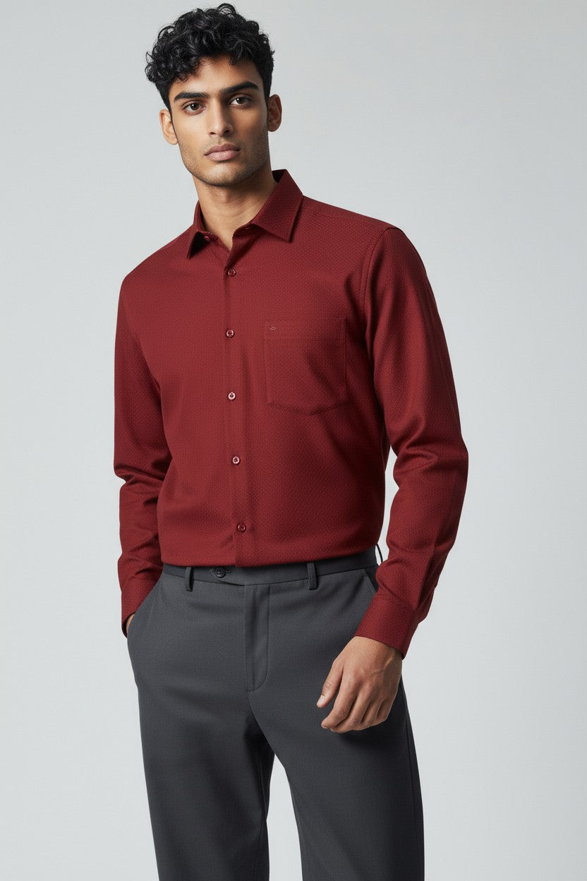 Men’s Maroon Dress Shirt – Slim Fit Formal Cotton Shirt