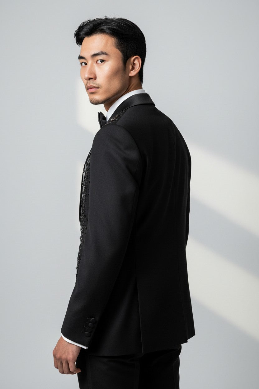Black Luxury Mirror-Work Designer Tuxedo Set