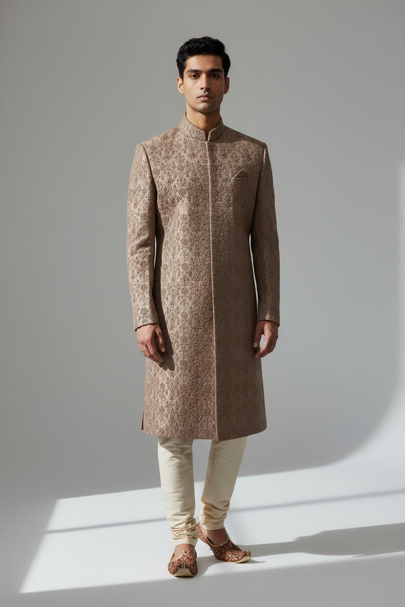 Mauve Embroidered Sherwani for Men – Handcrafted Designer Wedding Wear