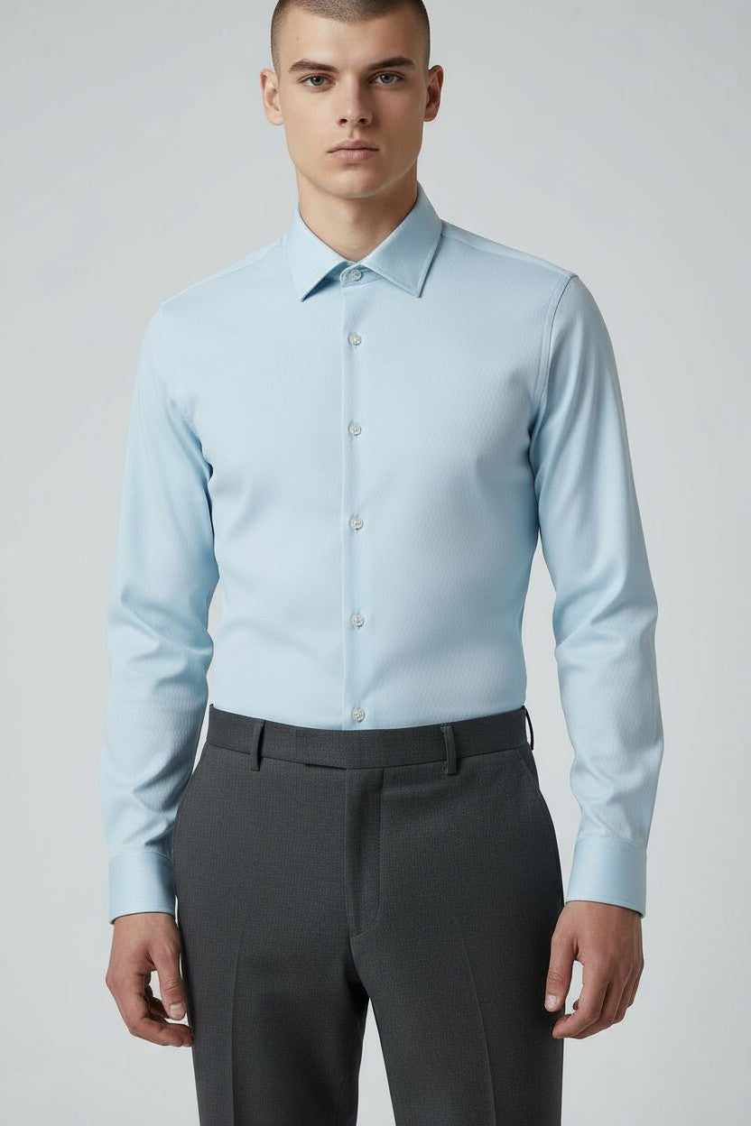 Men’s Light Blue Dress Shirt – Slim Fit Formal Cotton Shirt