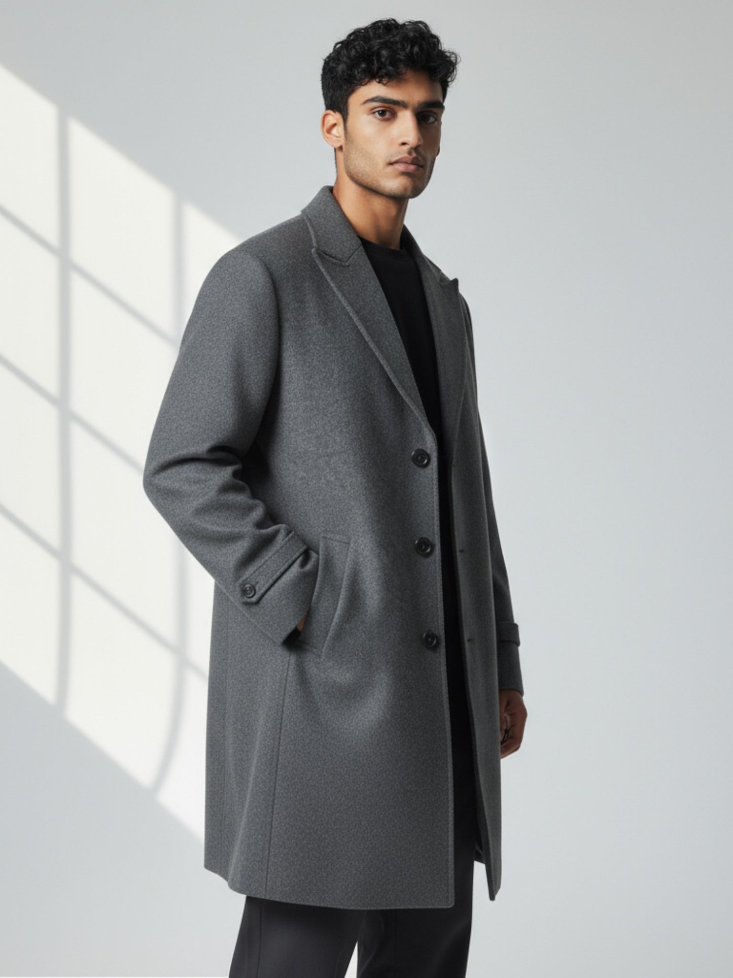 Men’s Charcoal Grey Wool Overcoat – Classic Single-Breasted Winter Coat for Formal & Casual Wear