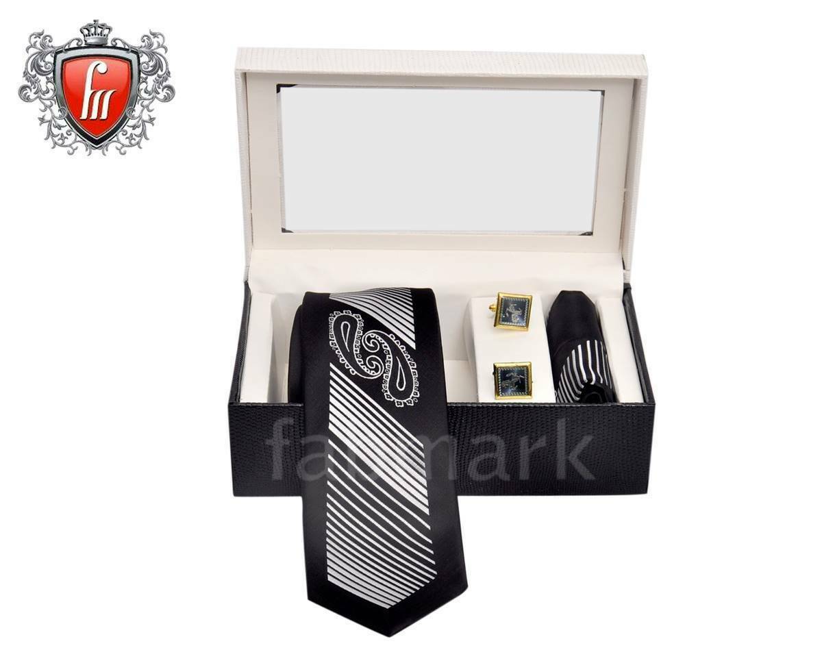 Designer Black & Silver Silk Tie Box