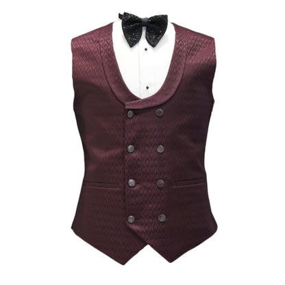 Men’s Maroon Textured Suit with Satin Lapels – Elegant Formal Jacket
