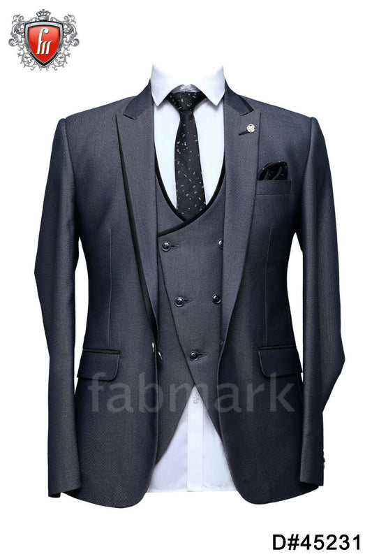 Fabmark 5pc Designer Mild Shiny Grey Suit