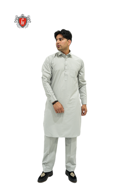 Classic Light Grey Kurta Pajama – Timeless Formal Ethnic Wear