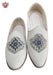 Men’s Cream Micro-Leather Jutti – Silver-Blue Dabka & Kardana Work