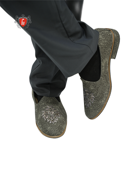 Men’s Olive Green Ethnic Loafers – Slip-On Royal Design