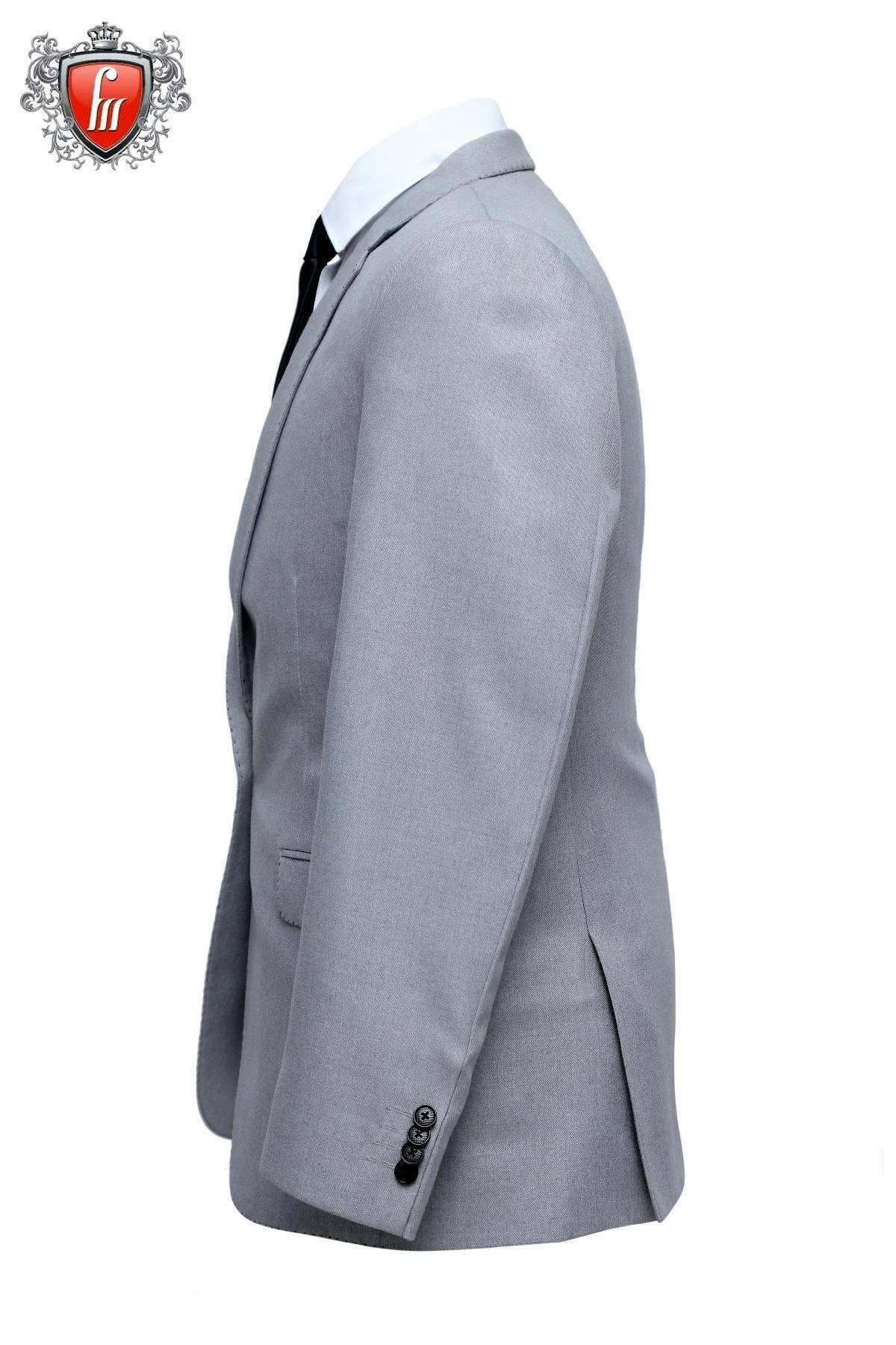 Fabmark 3pc Designer Silver Grey Viswool Suit