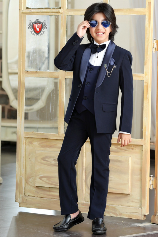 Desginer Navy 5-Piece Tuxedo for kids - A Suit That Speaks of Class Tailored to perfection.