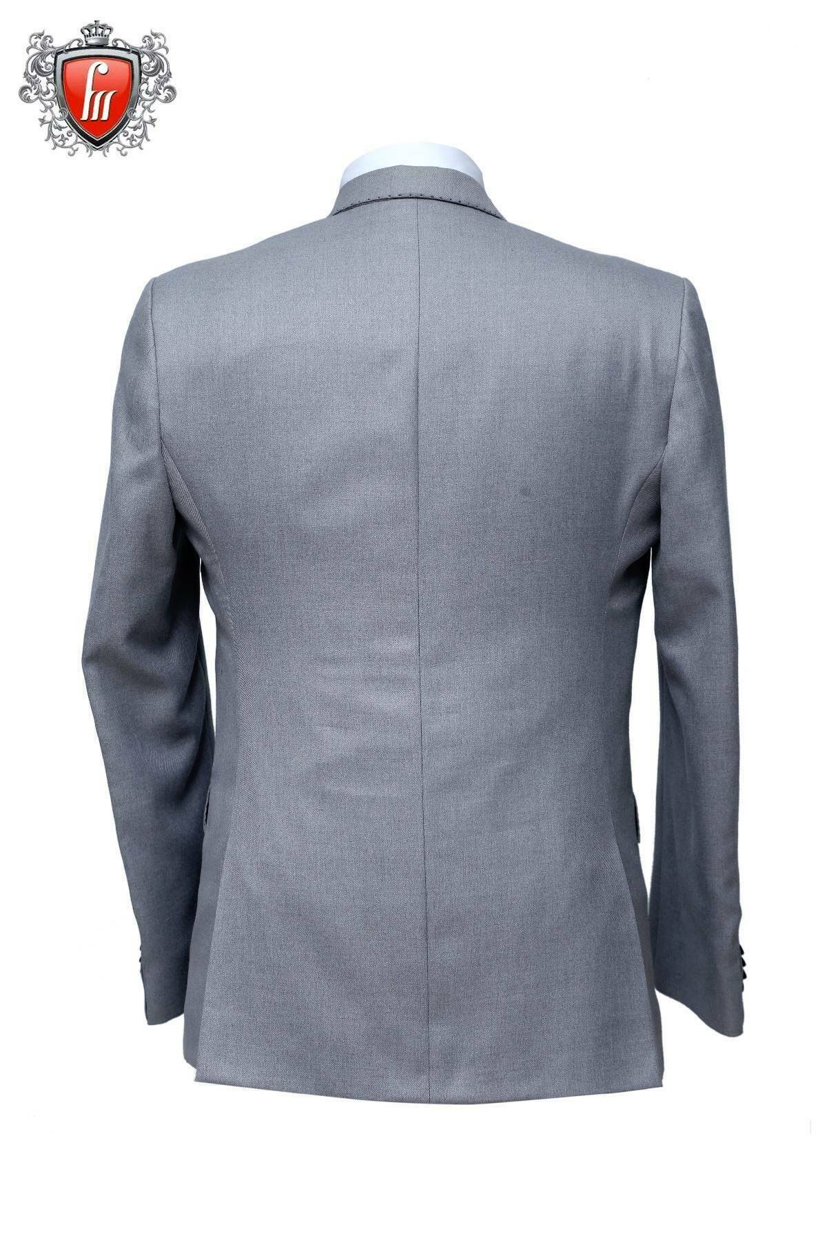 Fabmark 3pc Designer Silver Grey Viswool Suit