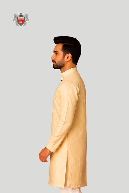 Men’s Cream Georgette Kurta – Minimalist Lightweight, All-Season Ethnic Wear