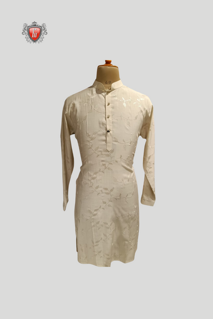 Men’s Cream Georgette Kurta – Minimalist Lightweight, All-Season Ethnic Wear
