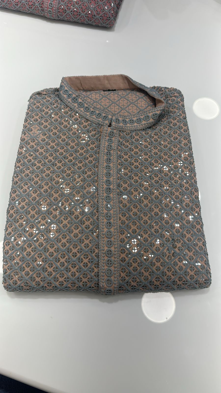 Taupe Chikankari Kurta Pajama for Men – Elegant Embroidered Set