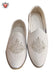 Men’s Cream Micro-Leather Jutti – Silver Dabka & Kardana Handwork, Premium Festive Footwear