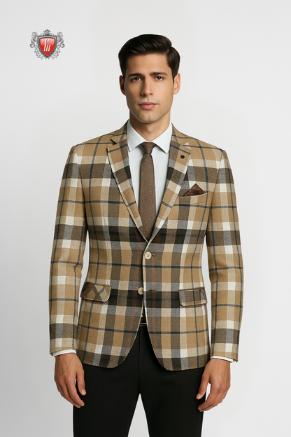 Classic Woodsmoke Check Tweed Blazer for Men – Refined Formal Wear