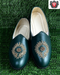 Men’s Bottle-Green Micro-Leather Heel Shoe with Hand Embroidery – Premium