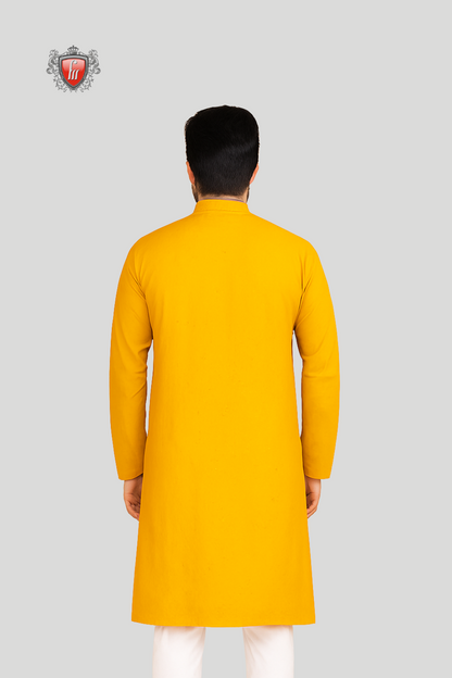 Men’s Yellow Chikankari Kurta – Mirror Work, Festive Heritage Wear