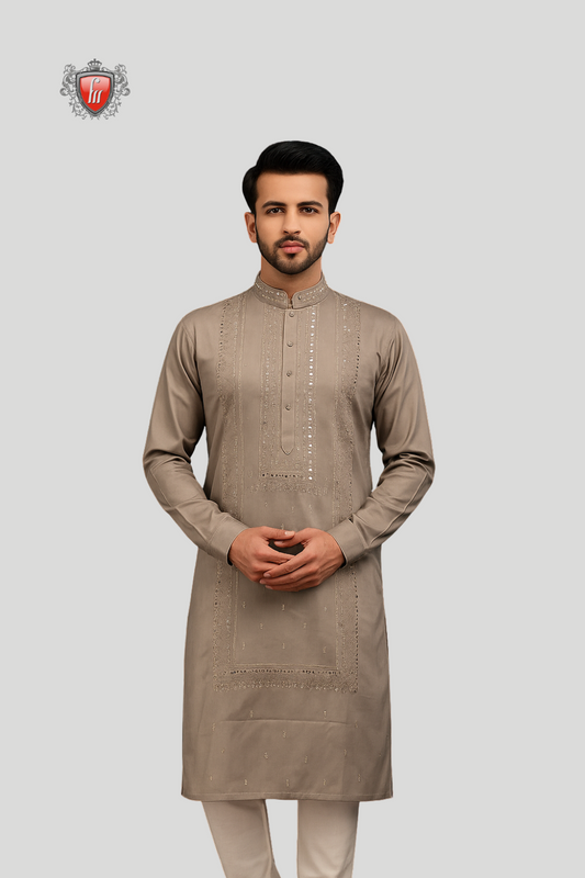 Men’s Light Brown Chikankari Kurta – Heritage Embroidery, Festive Wear