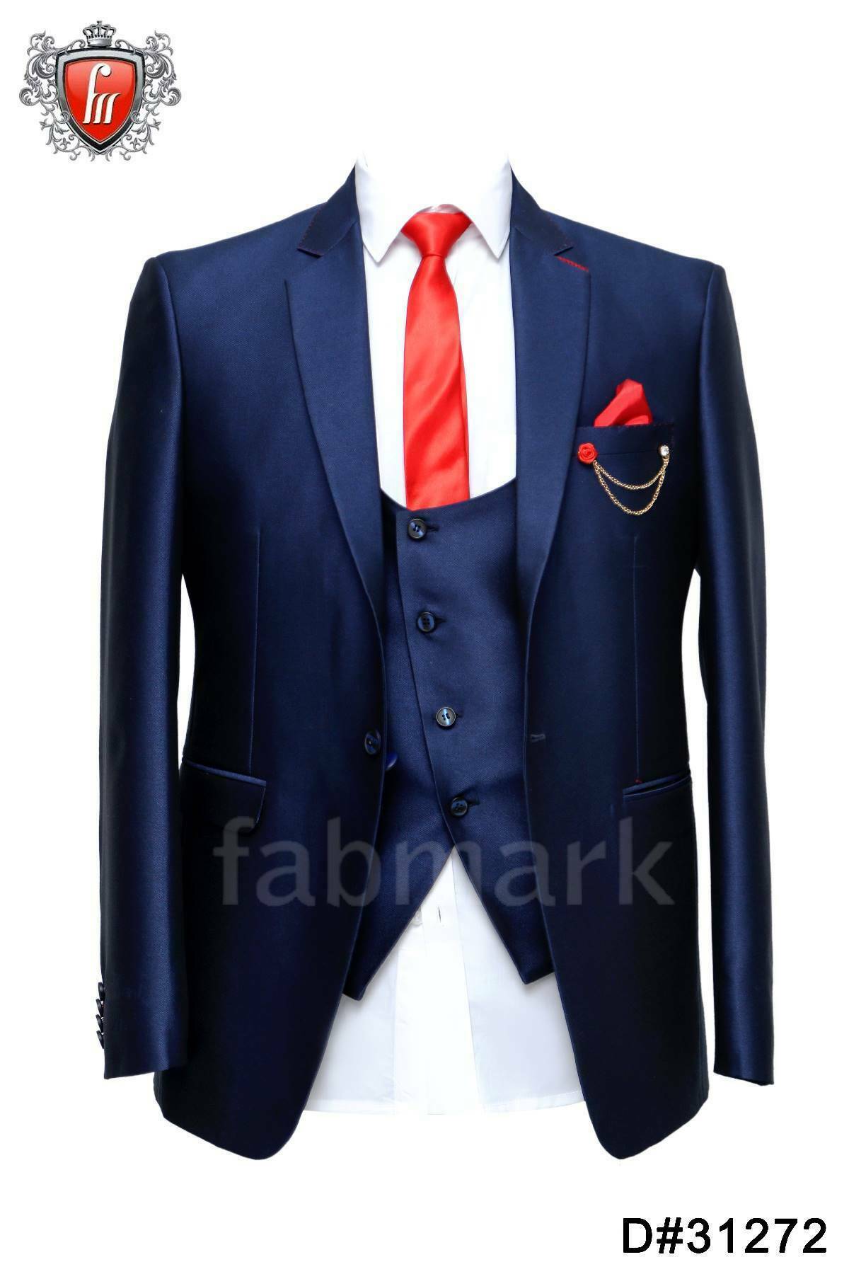 Fabmark 3pc Designer Blue Beige Suit