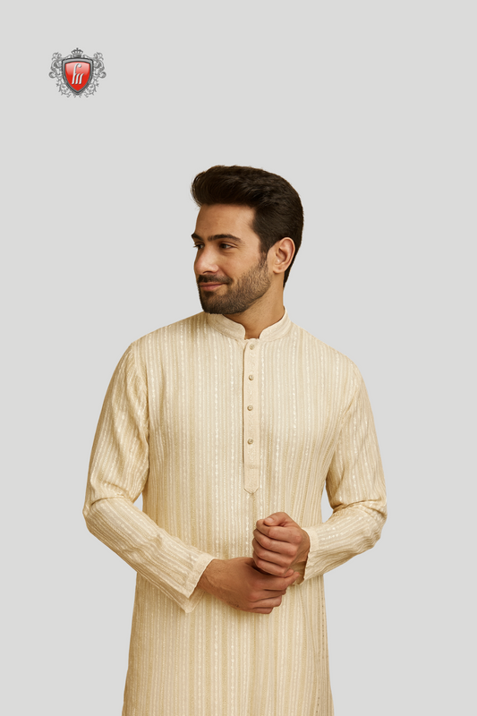 Men’s Cream Chikankari Kurta – Heritage Hand Embroidery, Festive Wear