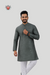 Men’s Charcoal Grey Kurta – Embroidery & Mirrorwork, Mandarin Collar