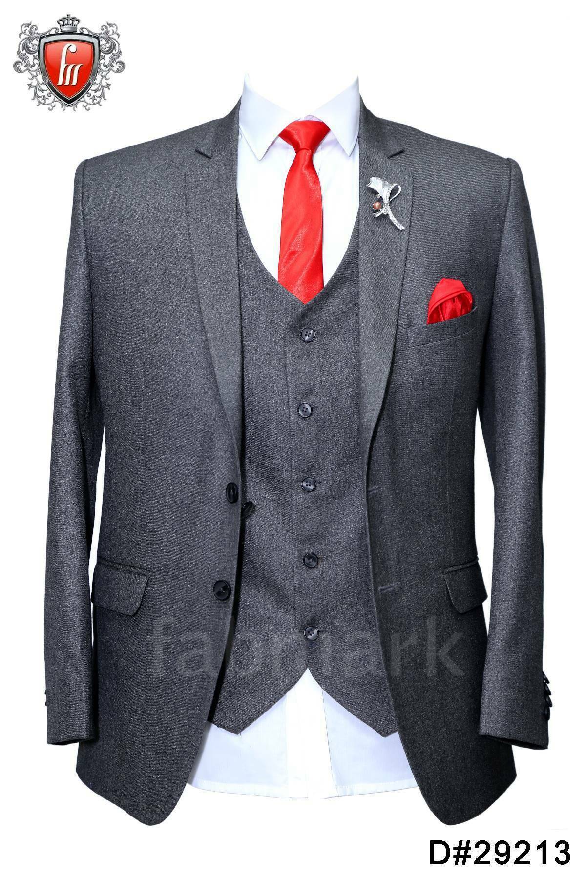 Fabmark 3pc Solid Grey Viscose Suit