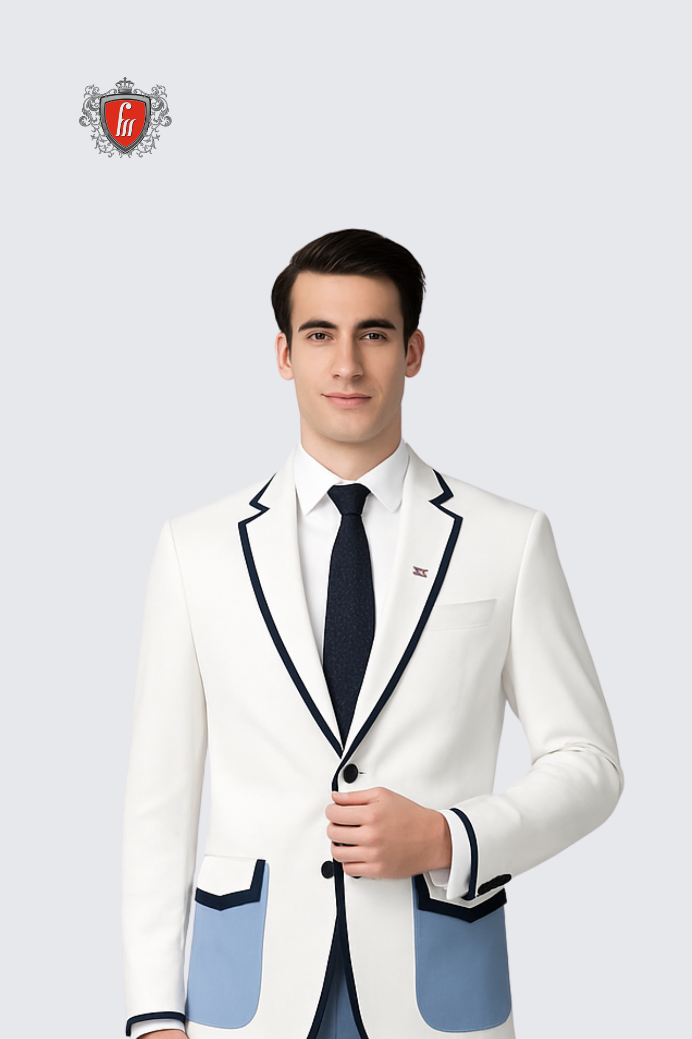 Men’s Two-Piece White & Sky Blue Suit – Modern Flair for Special Events