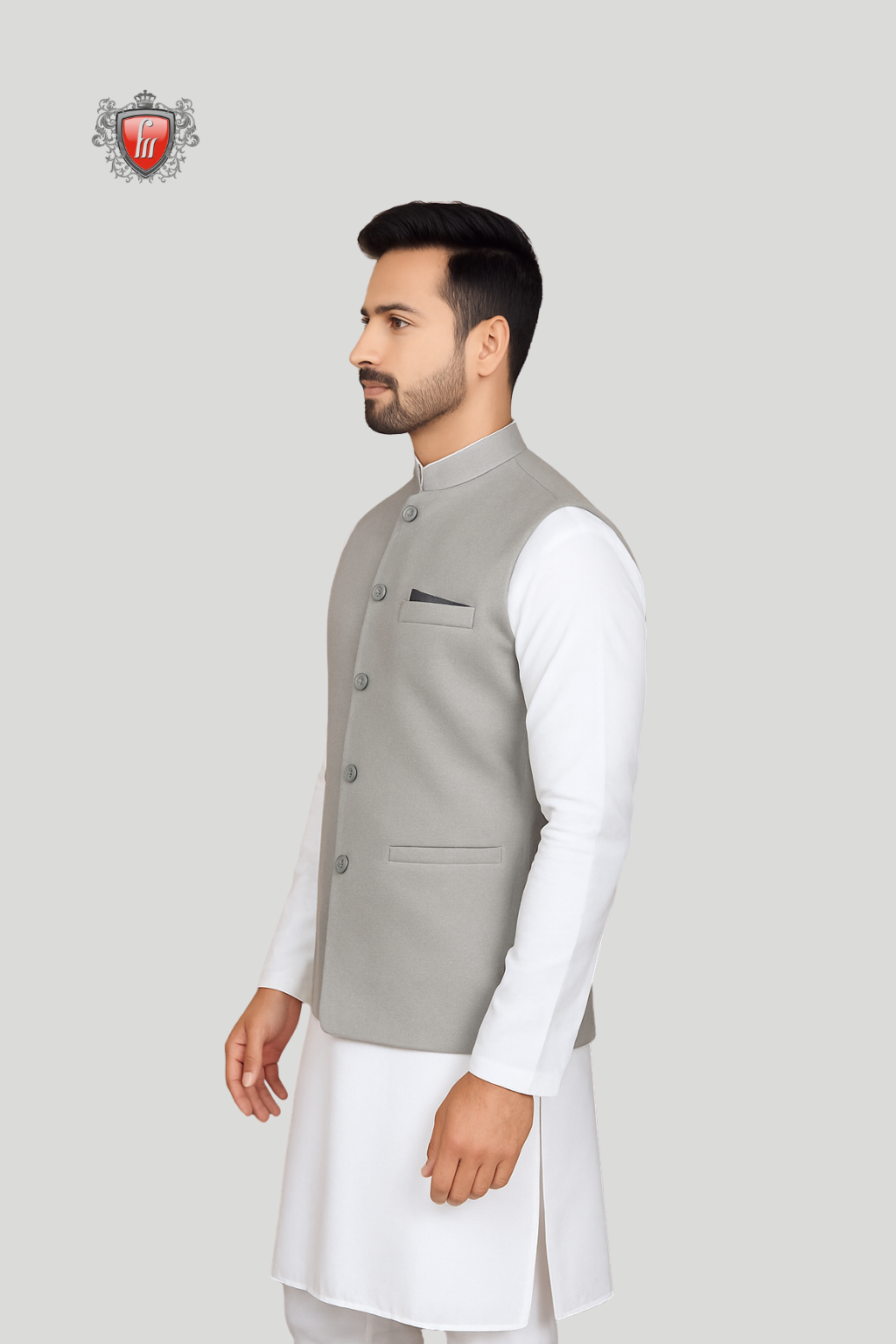 White Kurta Pajama & Light Grey Waistcoat – a flawless balance of tradition and contemporary elegance.