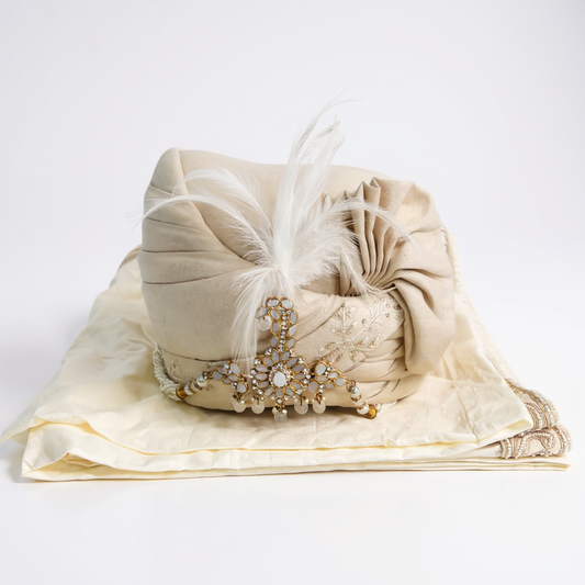 Champagne Gold Groom Pagri | Elegant Embroidered Wedding Safa