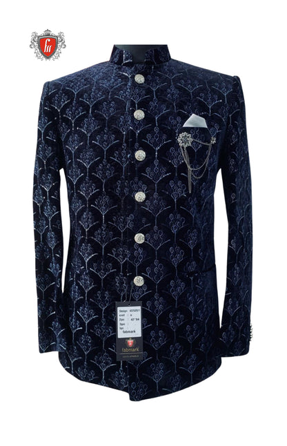 Midnight Velvet Men's Suit – Regal Elegance with Intricate Detailing for Grand Occasions