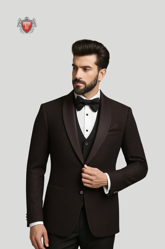 Men’s Dark Brown Formal Blazer with Subtle Texture – Red Carpet Style