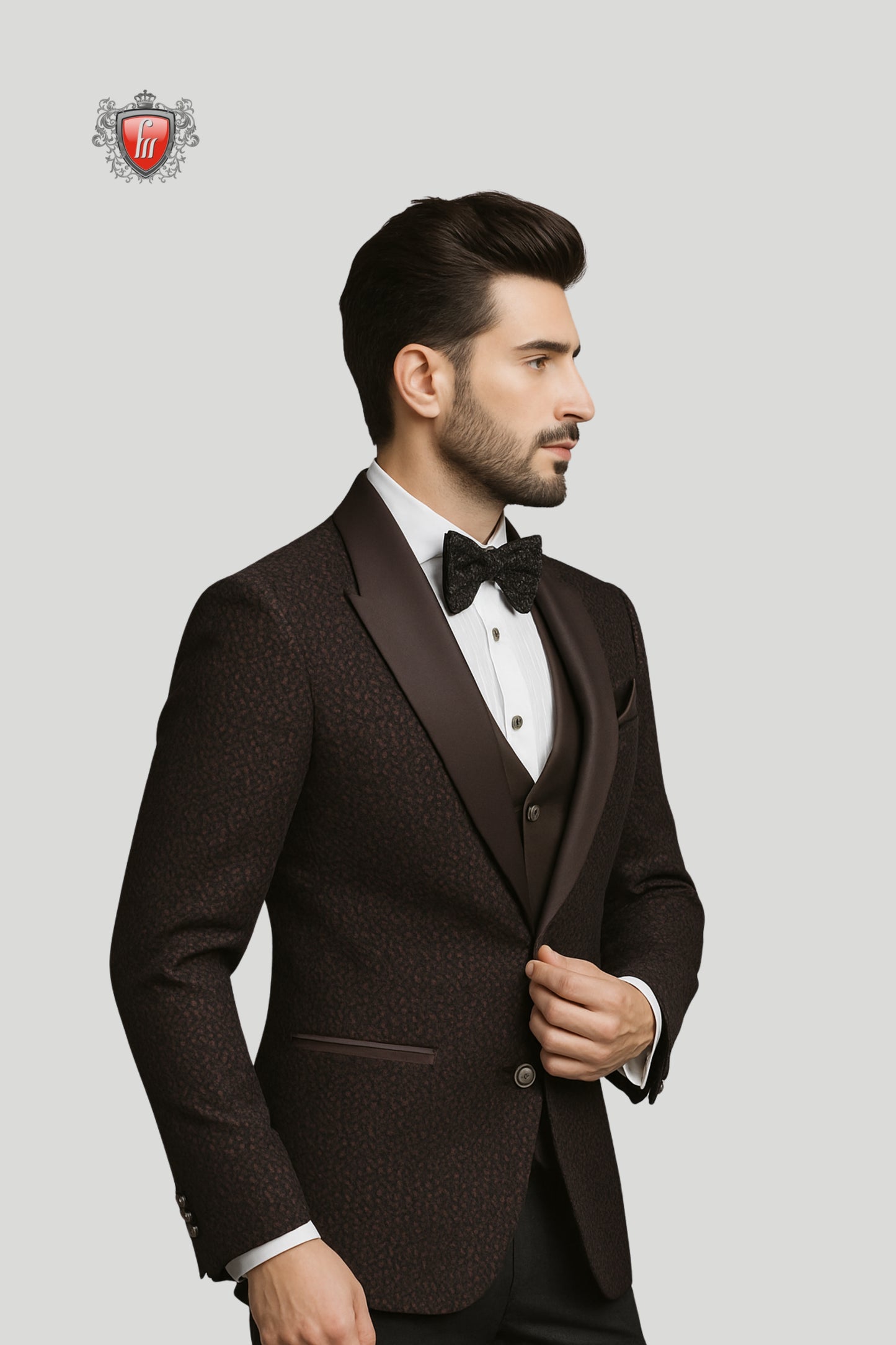 Men’s Dark Brown Formal Blazer with Subtle Texture – Red Carpet Style