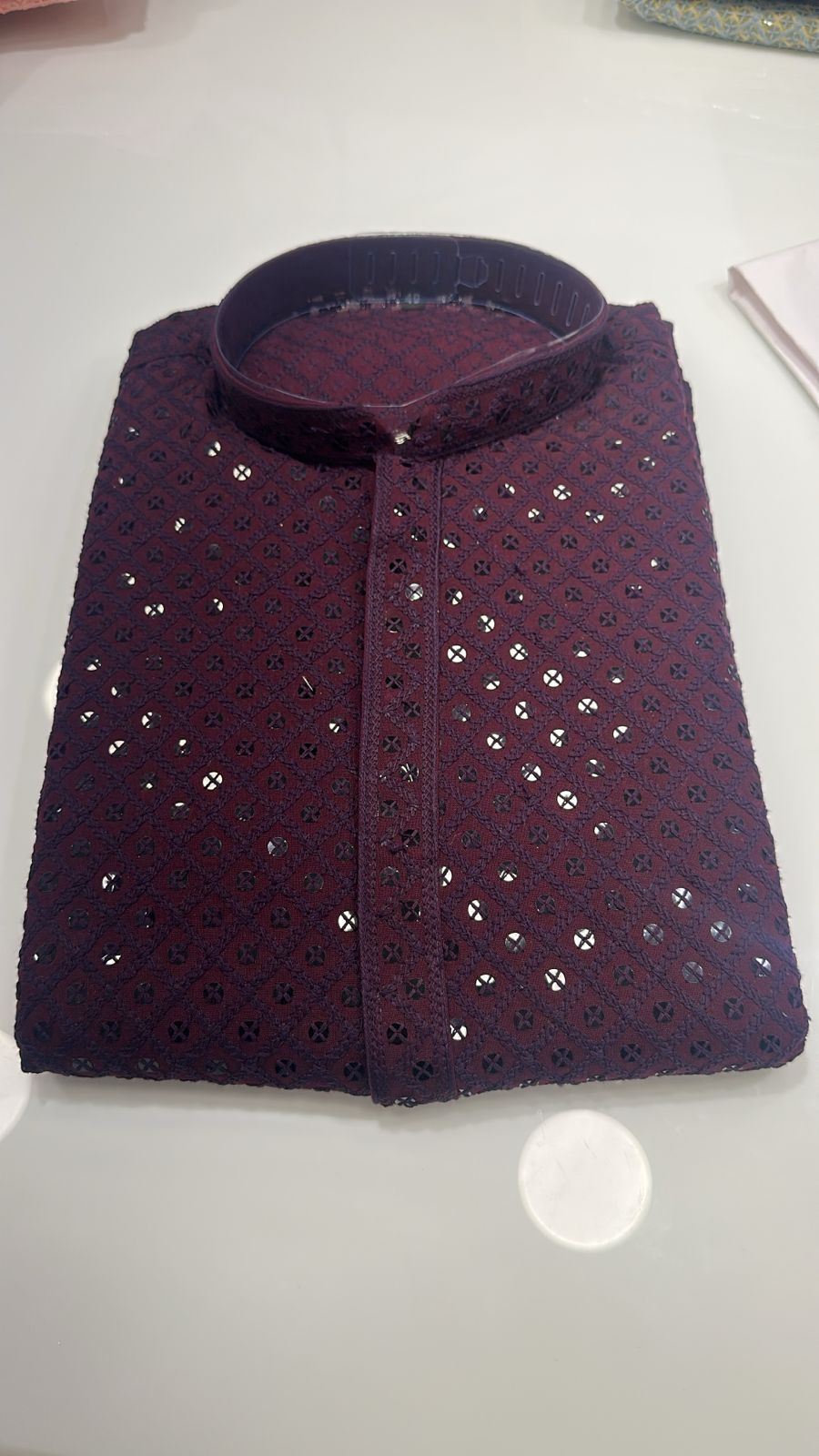 Wine Chikankari Kurta Pajama for Men – Elegant Mirror Work Design