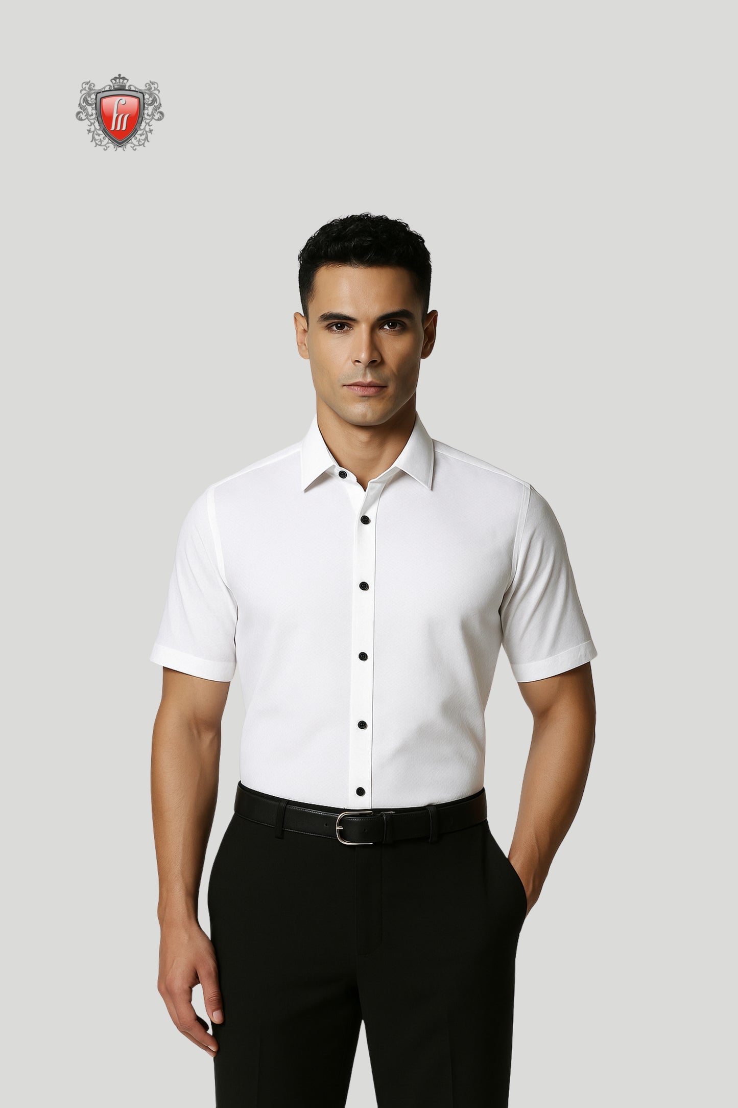 Men’s White Short-Sleeve Shirt – Minimalist Design with Bold Detailing