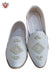 Men’s White Micro-Leather Jutti – Golden Dabka & Stone Handwork, Festive Wear