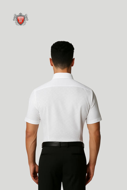 Men’s White Short-Sleeve Shirt – Minimalist Design with Bold Detailing