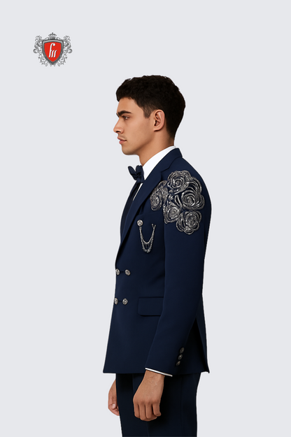 Men’s Navy Blue Designer Suit – Classy Contemporary Formalwear for Weddings & Events