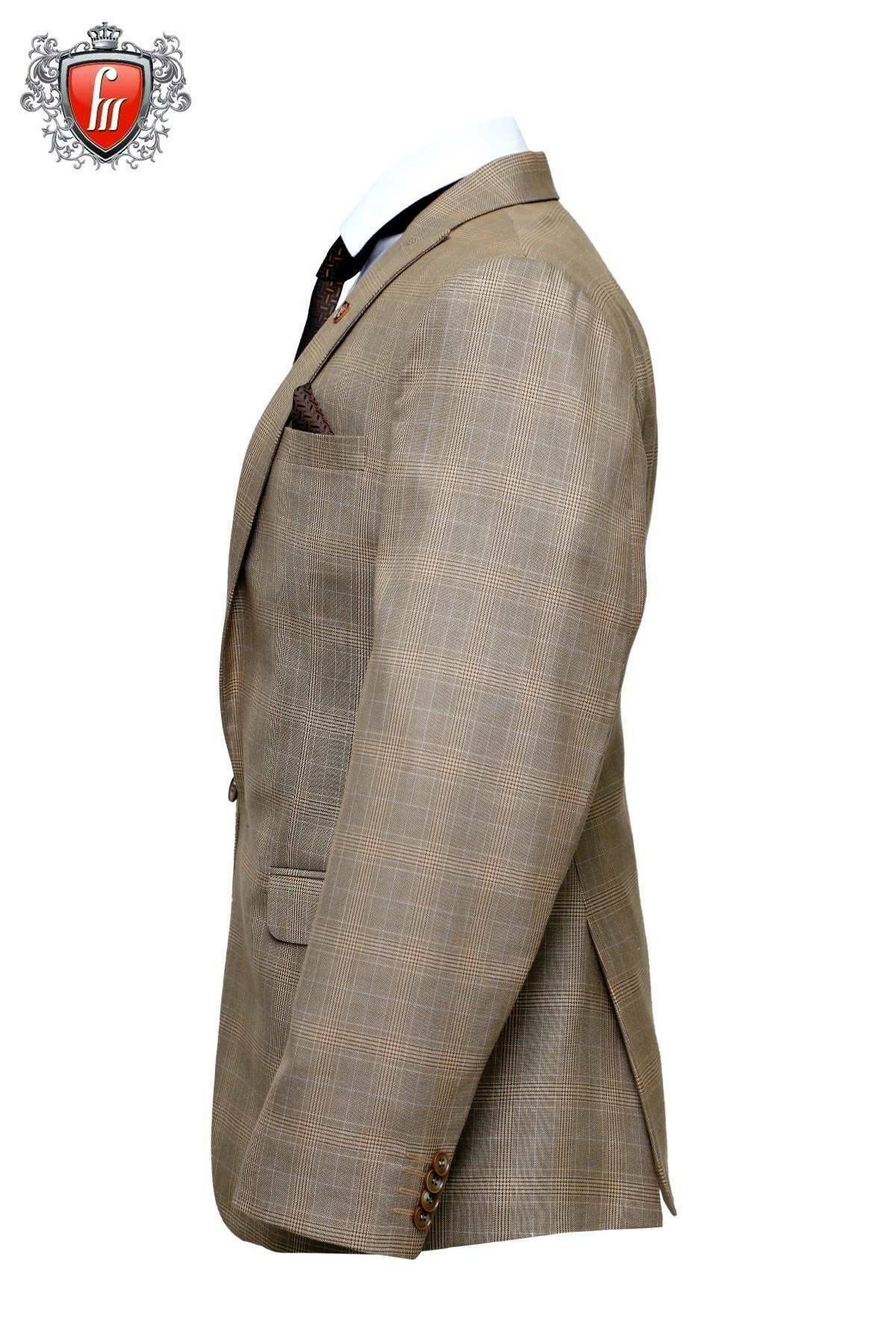 Fabmark 3pc Designer Beige Check Suit