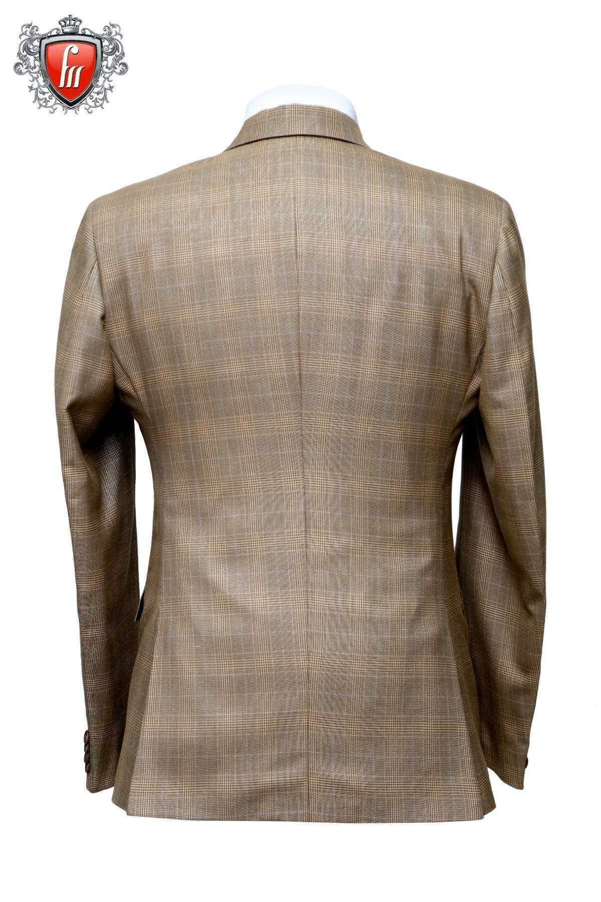 Fabmark 3pc Designer Beige Check Suit