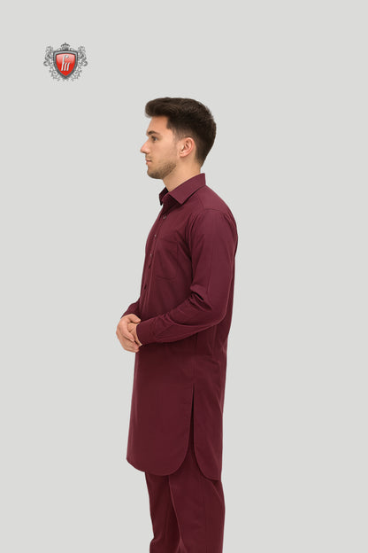 Men’s Majestic Maroon Kurta Pajama – Bold Elegance Redefined