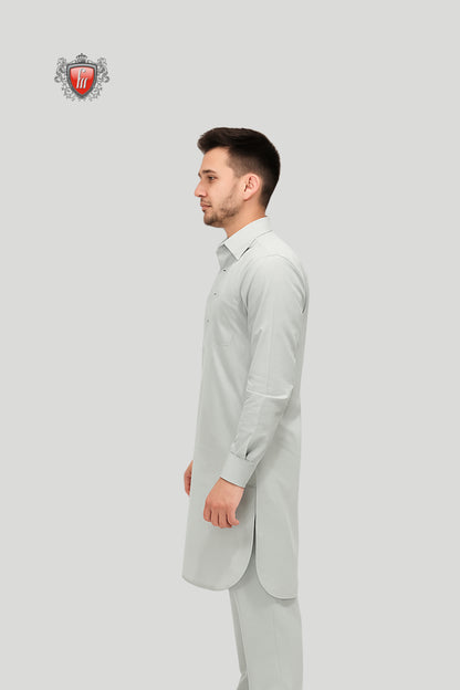 Classic Light Grey Kurta Pajama – Timeless Formal Ethnic Wear