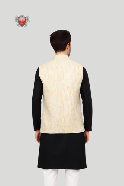 Cream Textured Waistcoat with Subtle Woven Detailing – Classic Elegance
