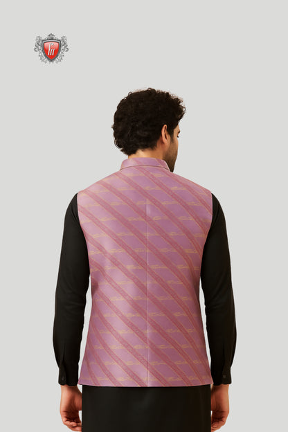 Purple Striped Waistcoat with Golden Accents – Stylish Festive Elegance