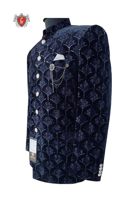 Midnight Velvet Men's Suit – Regal Elegance with Intricate Detailing for Grand Occasions