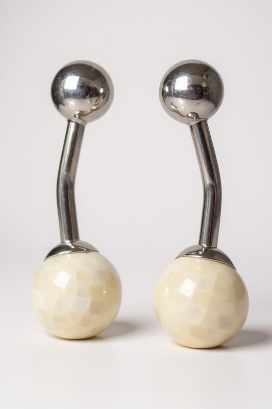Silver Ball Cufflinks with Mother-of-Pearl Finish