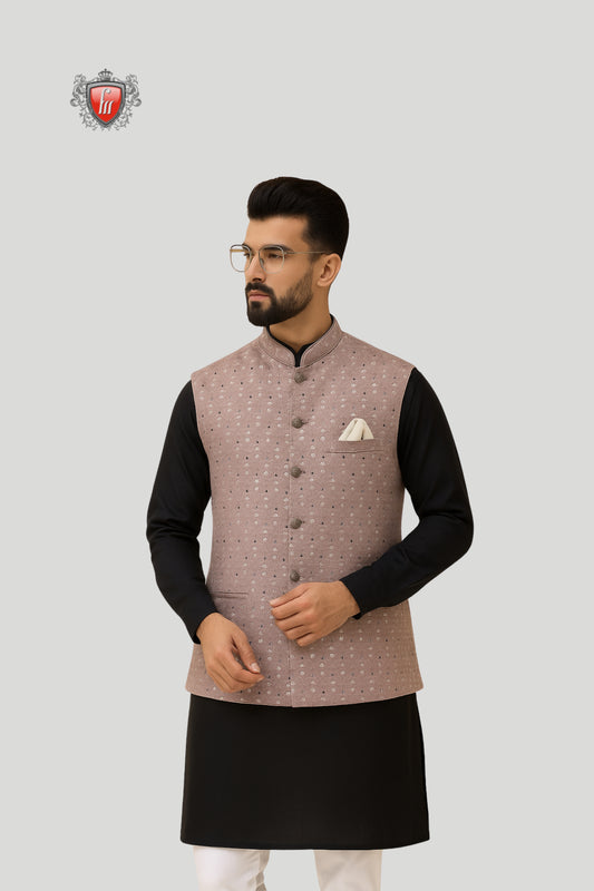 Dusty Pink Printed Waistcoat with Subtle Motifs – Elegant Festive Wear