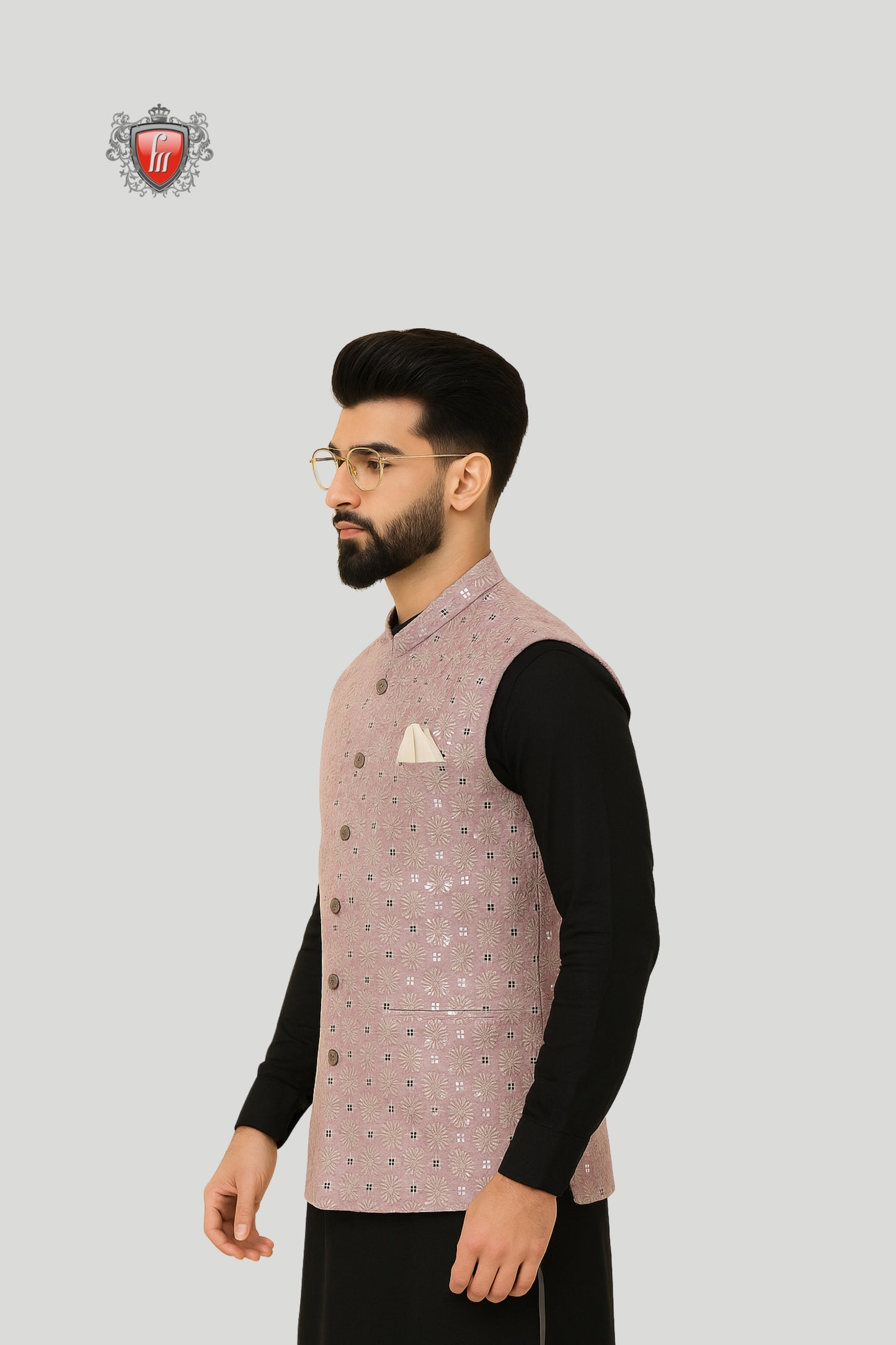 Dusty Pink Printed Waistcoat with Subtle Motifs – Elegant Festive Wear