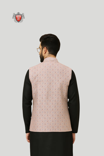 Dusty Pink Printed Waistcoat with Subtle Motifs – Elegant Festive Wear